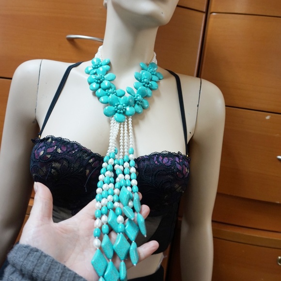 TURQUOISE PEARL UNIQUE NECKLACE WOMEN GIFT